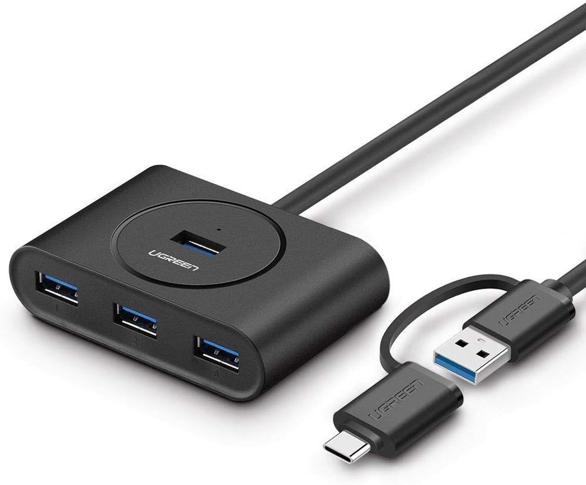 USB C en USB 3.0 Hub met 4 Poorten OTG Zwart