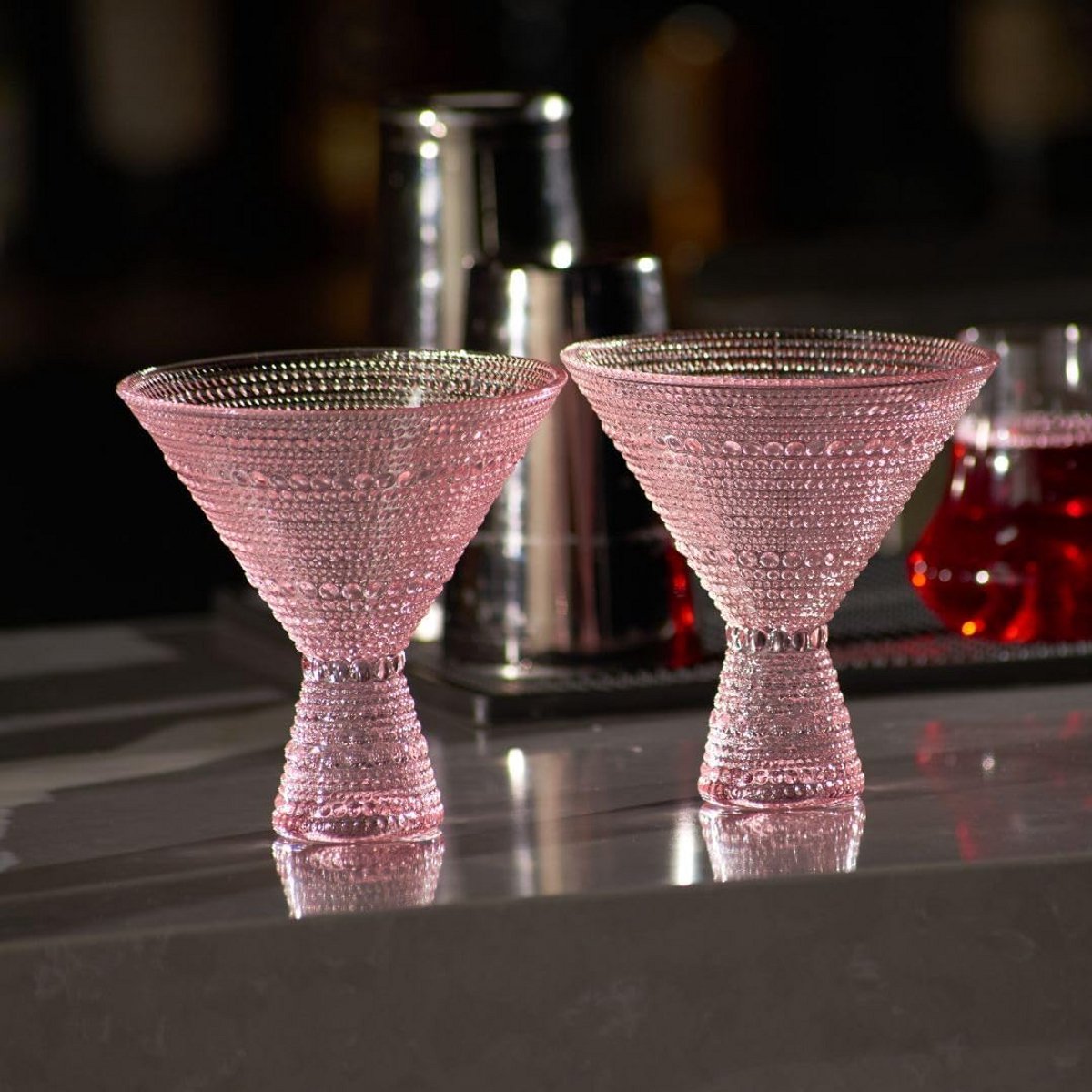 Set van 2 Roze Hobnail Cocktailglazen Vintage Martini Glaasjes 240 ml