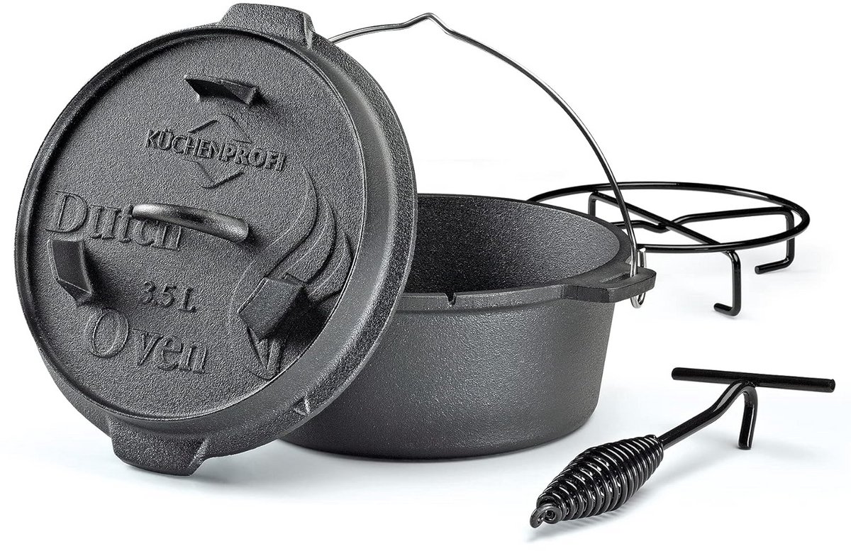 Gietijzeren Stoofpan met Deksel voor BBQ en Open Haard 3.5 Liter