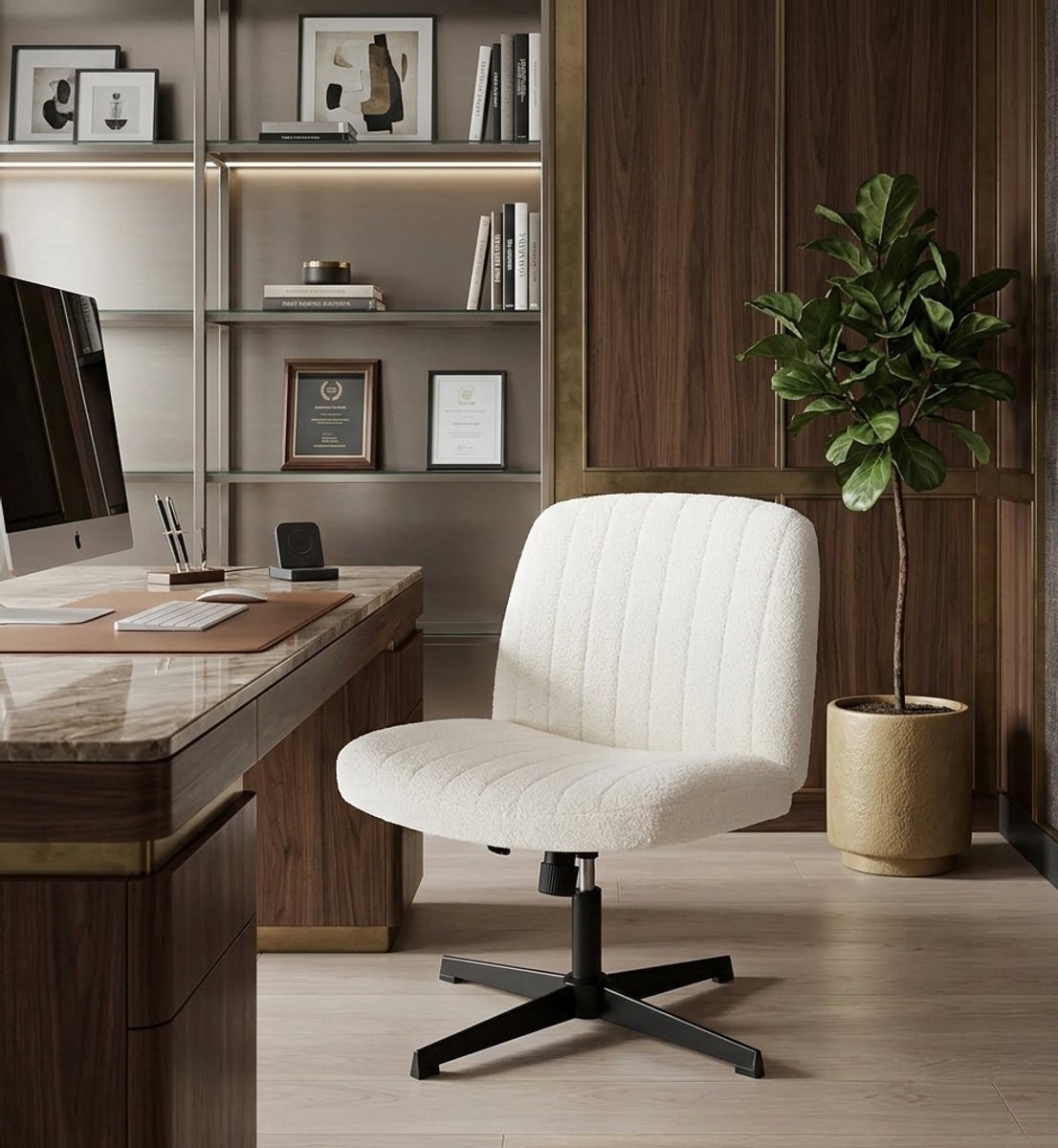 Luxe Velvet Bureaustoel – Comfortabele Ergonomische Zitstoel zonder Armleuningen – In Hoogte Verstelbaar – Beige Stijlvol Design voor Thuis en Kantoor,Casa Serena – Afmetingen op aanvraag – Casa Do...