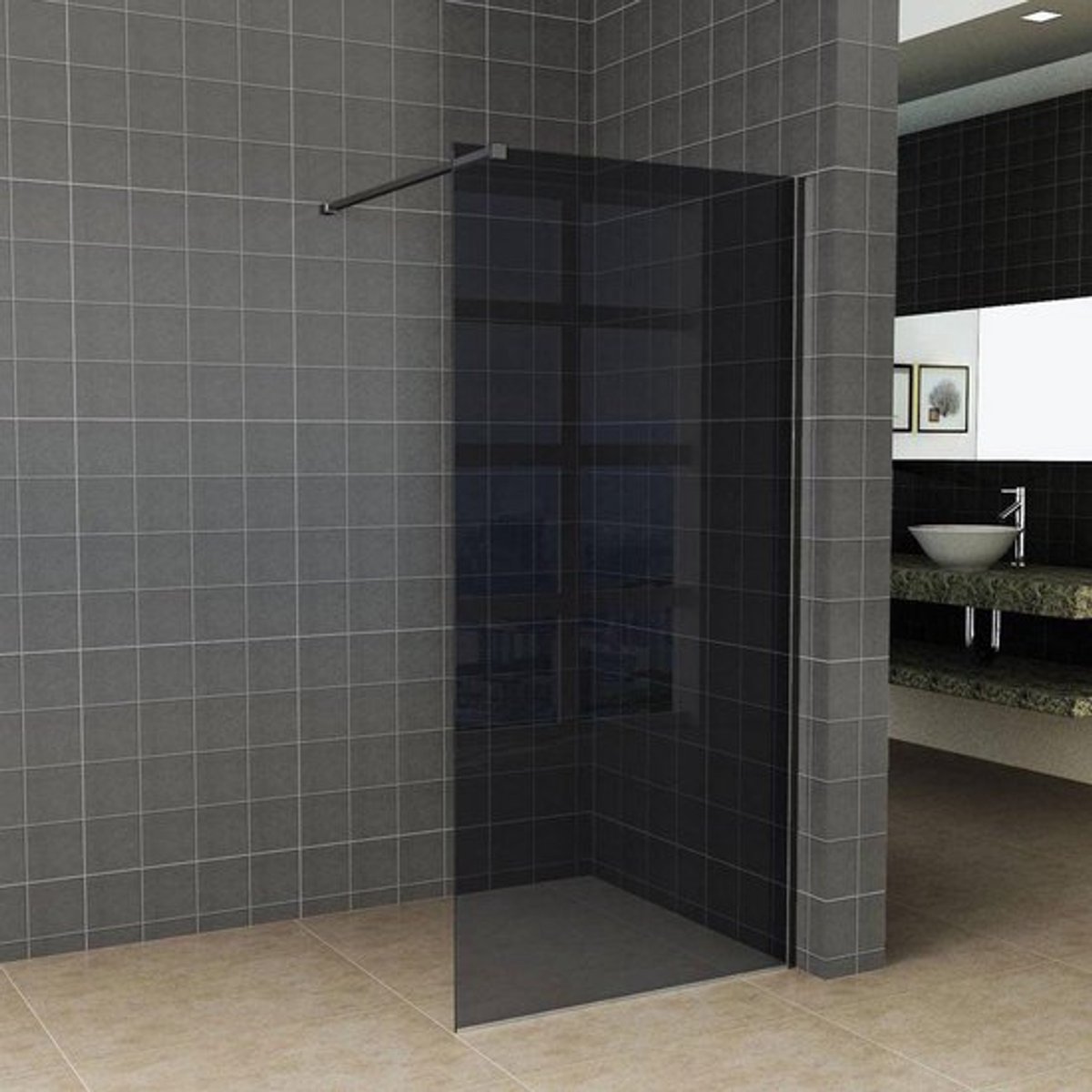 H&F Inloopdouche 80x200 cm – Douchewand Mat Zwart – Rookglas – 8 mm Veiligheidsglas – Antikalk Coating