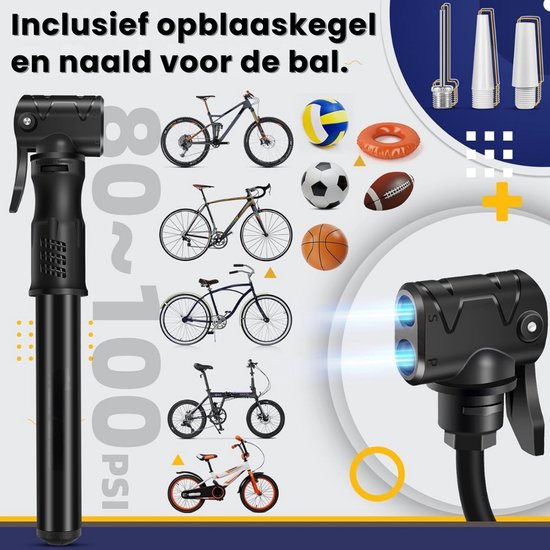 Mini Fietspomp - Handpomp - Autoventiel - Dunlopventiel - Zwart — afbeelding 2