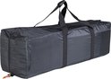 Zwarte draagtas voor een tent, liggend met handvatten.