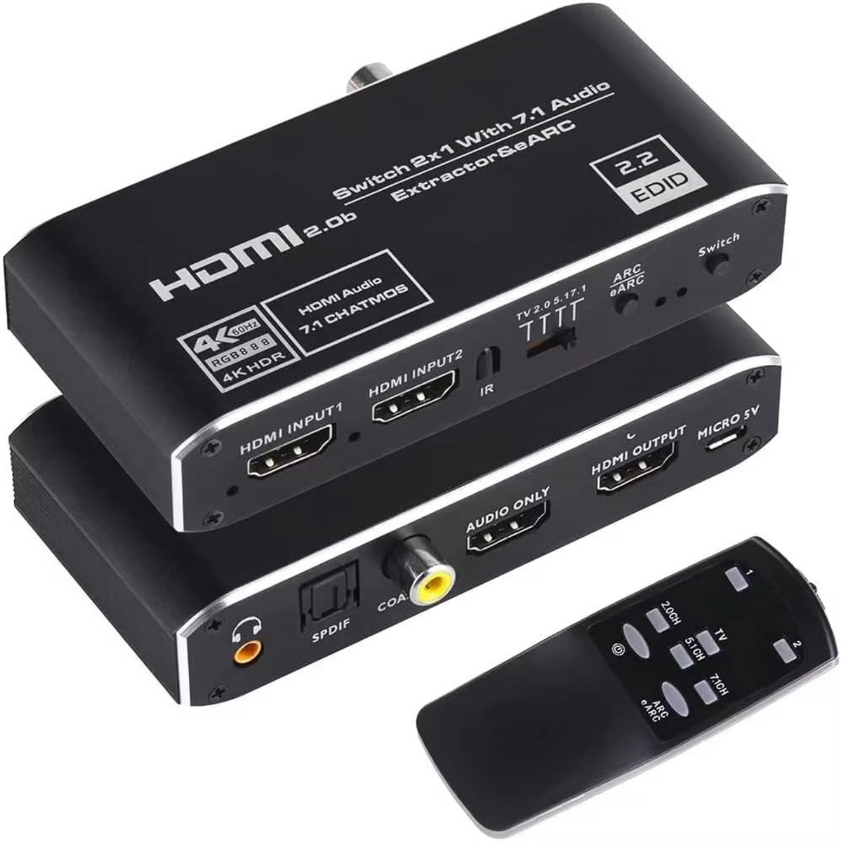 HDMI Schakelaar 2 In 1 Uit met Audio Extractor Ondersteuning 4K 120Hz en ARC