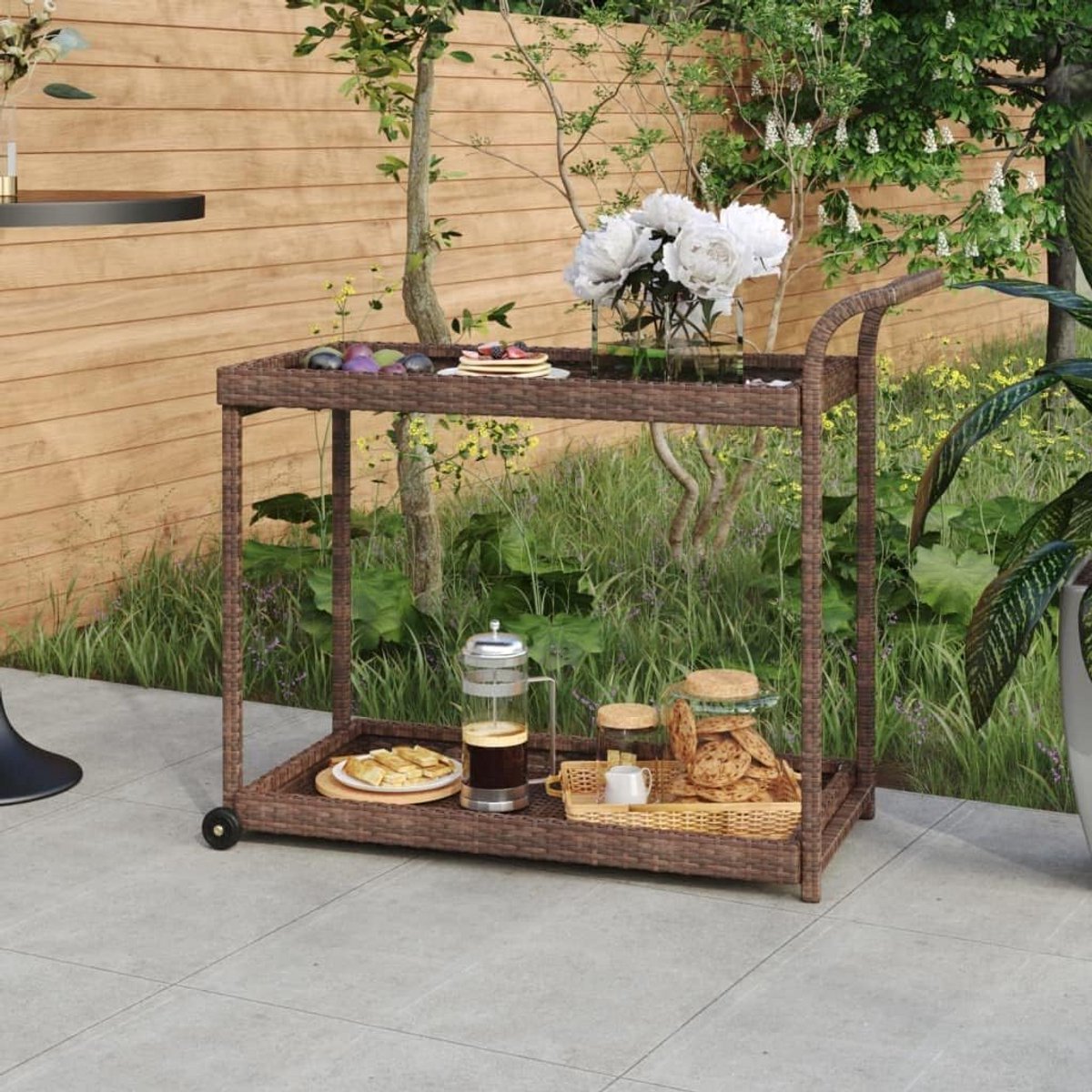 Serveertrolley Buiten en Binnen Poly Stenen Bruin 100x45x83 cm