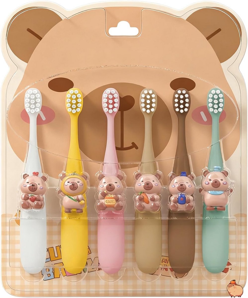 Tandenborstel Set voor Kinderen (6 stuks) met Zachte Borstels en Handige Zuignap