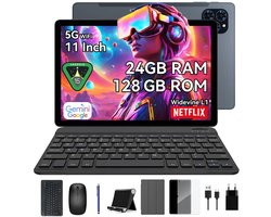 KINGRID T90 Tablet - Gemini AI - 24GB RAM - 128GB ROM - Met Toetsenbord - Android 16 - 8000mAh - Octa Core T615 - 5G WiFi - Widevine L1 - GPS - Grijs