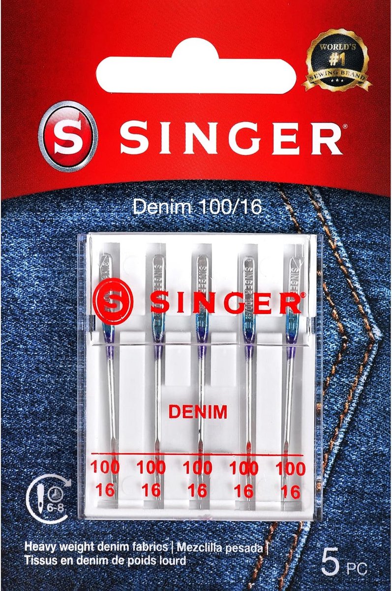 Naaimachine Naalden voor Denim en Zware Stoffen, Maat 100/16, 5 Stuks