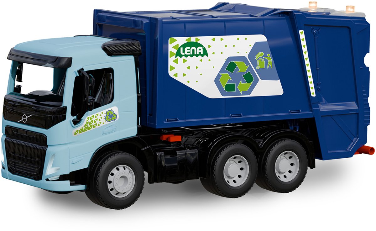 Lena vuilniswagen Volvo FMX speelgoedauto met stalen assen 52 cm.
