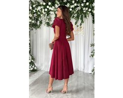 Dames galajurk, V-hals cocktailjurk, knielange rockabilly trouwjurk, swingjurk, vintage Bordeauxrood XL