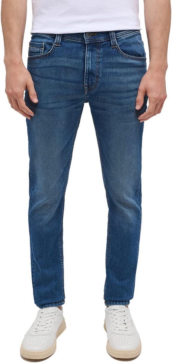 Heren Jeans Slim Fit Oregon Donkerblauw Gebruikte Look Comfortabele Stretch Denim