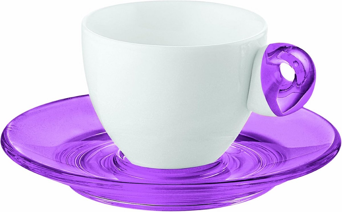 Set van 6 Porseleinen Espresso Kop en Schotels - Hittebestendige Handgreep