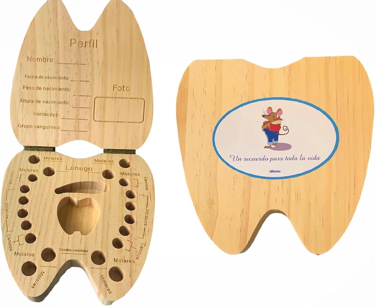 Houten Opbergdoos voor Melktanden met Spaans Muizen Ontwerp