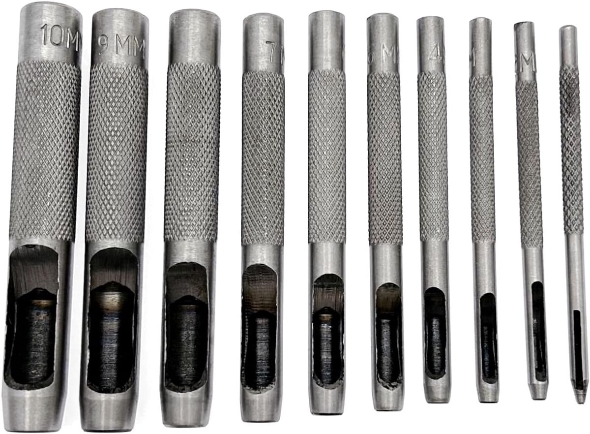 10-delige Ronde Staal Stans Set - Gatenpons voor Leer, Riemen, Stof en Canvas (1mm t/m 10mm)