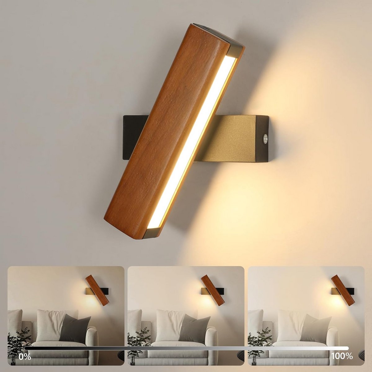 Draaibare Houten Led Wandlamp voor Binnen - Geschikt als Slaapkamer Verlichting
