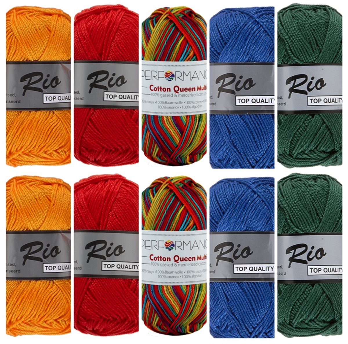 Rio en Queen multi katoen garen pakket - multi regenboog kleuren - 10 bollen van 50 gram
