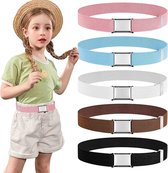 5 Stuks - Kinderriem Zonder Gesp - Elastische Riem zonder gesp - Gespvrije Riem Kinderen - 75*2.5cm - 5 kleuren - Polyester - Voor jongens en meisjes - Rekbare Broekriem - Gesploze Riem - Verstelbare riemen - Voor spijkerbroek, korte broek, broek
