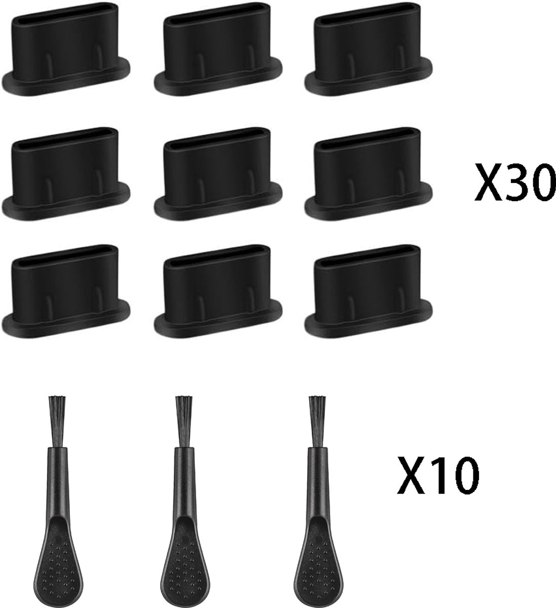 20 Stuks Type-C stofkap - 10 Stuks Telefoonreinigingsborstel - Antistofpluggen - anti stof plug iphone - Schoonmaakkits oordopjes - USB-stofkap - Siliconen USB-C stofkap - Zwart