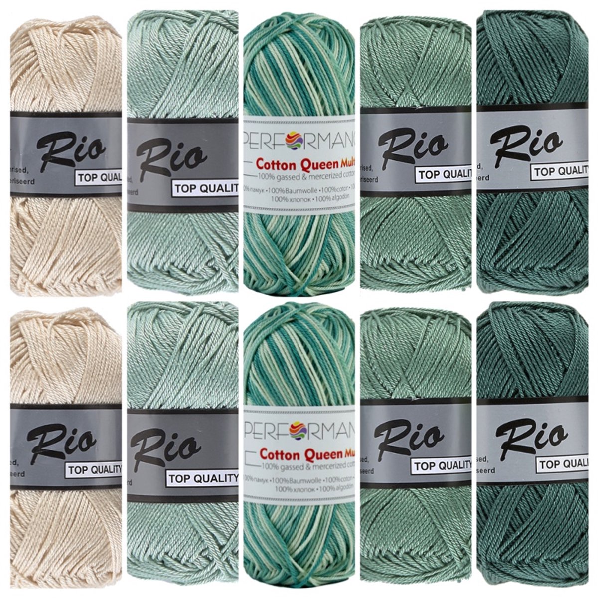 Rio en Queen multi katoen garen pakket - Vintage groen/ecru kleuren - 10 bollen van 50 gram