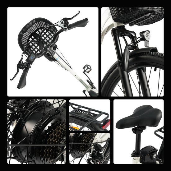 TTGO C2 PRO Elektrische Fiets - 250W Motor - 36V18Ah Accu - 26x1.95" Banden - Max Snelheid 25km/u - Max Bereik 80-120km - Shimano 7 Versnellingen - Wit van TTGO — afbeelding 3