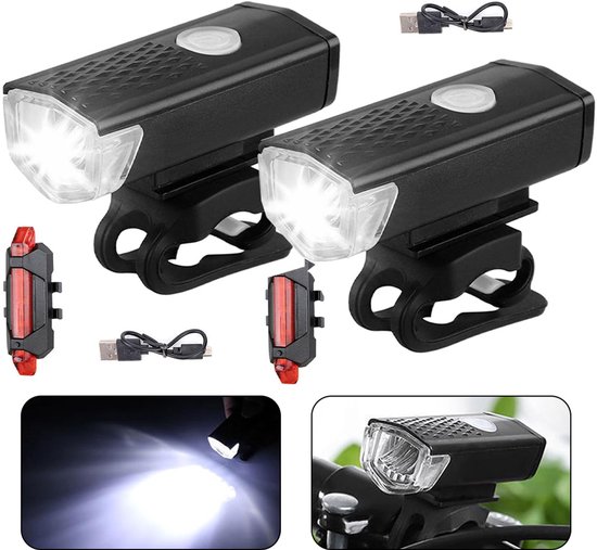 Fietsverlichting - 300 Lumen - Fietslamp USB Oplaadbaar - Fietsverlichting - Voorlicht MTB & Racefiets Verlichting - Waterdicht Fietslicht - Fietslampjes Voorlicht & Achterlicht - Zwart — afbeelding 2