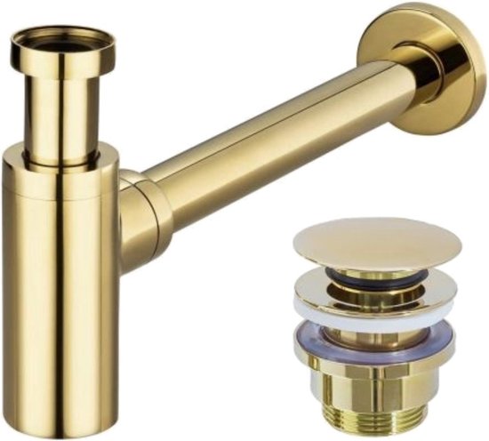 Sifon Voor Wastafel - Antieke Messing Afvoer Met Pop-up (Goud Met Gat)