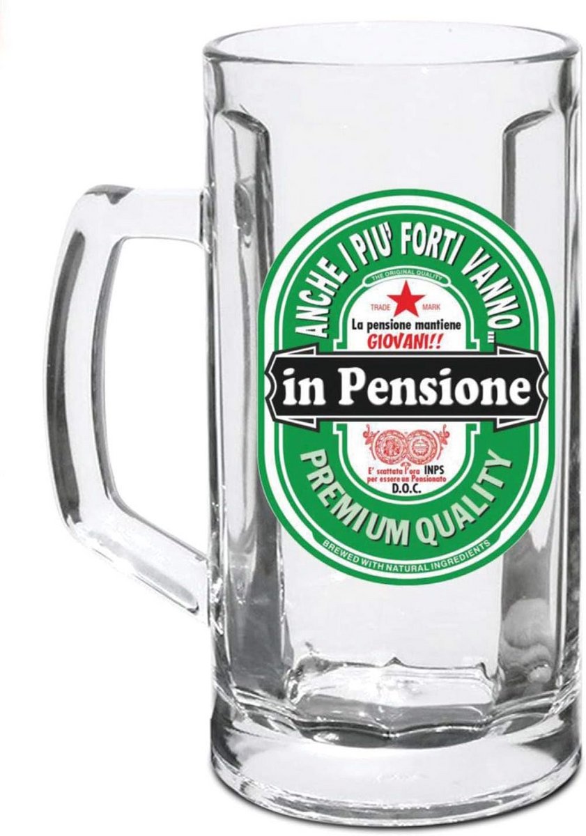 Grote Bierpul met Spierarm in Glas voor Pensioen