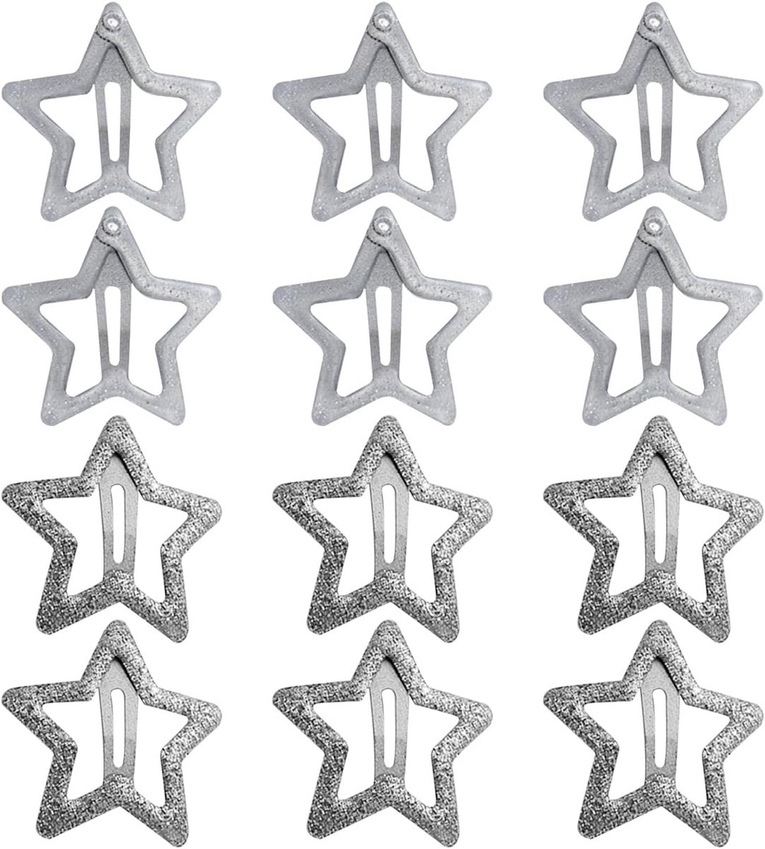 Set van 12 Zilveren Haarspeldjes met Stermotief - Pentagram Accessoires