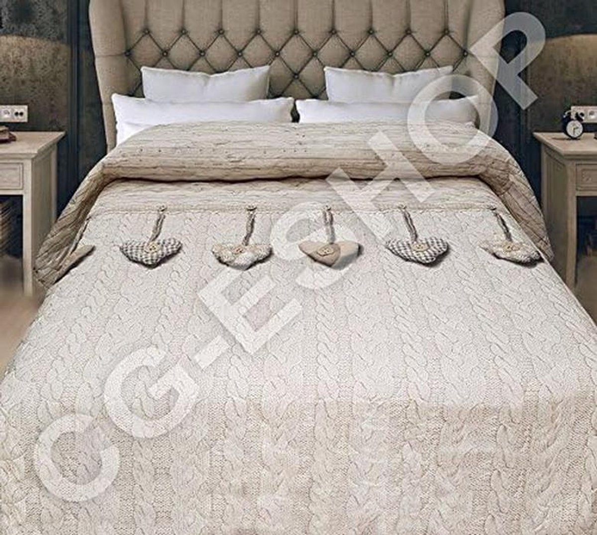 Dubbel Beddensprei Katoen Beige Lichtgewicht voor Lente en Zomer
