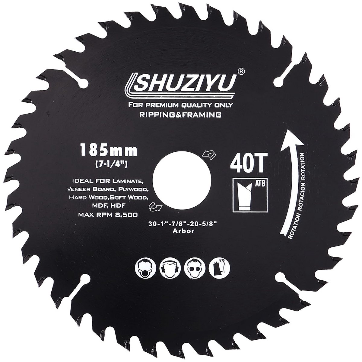 Cirkelzaagblad 185mm 40T voor Hardhout en Spaanplaat met Diverse Arbor Adapters