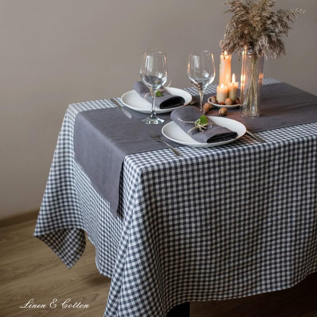 Linnen Tafelloper Rechthoekig Grijs voor Eettafel en Salontafel 40x180 cm