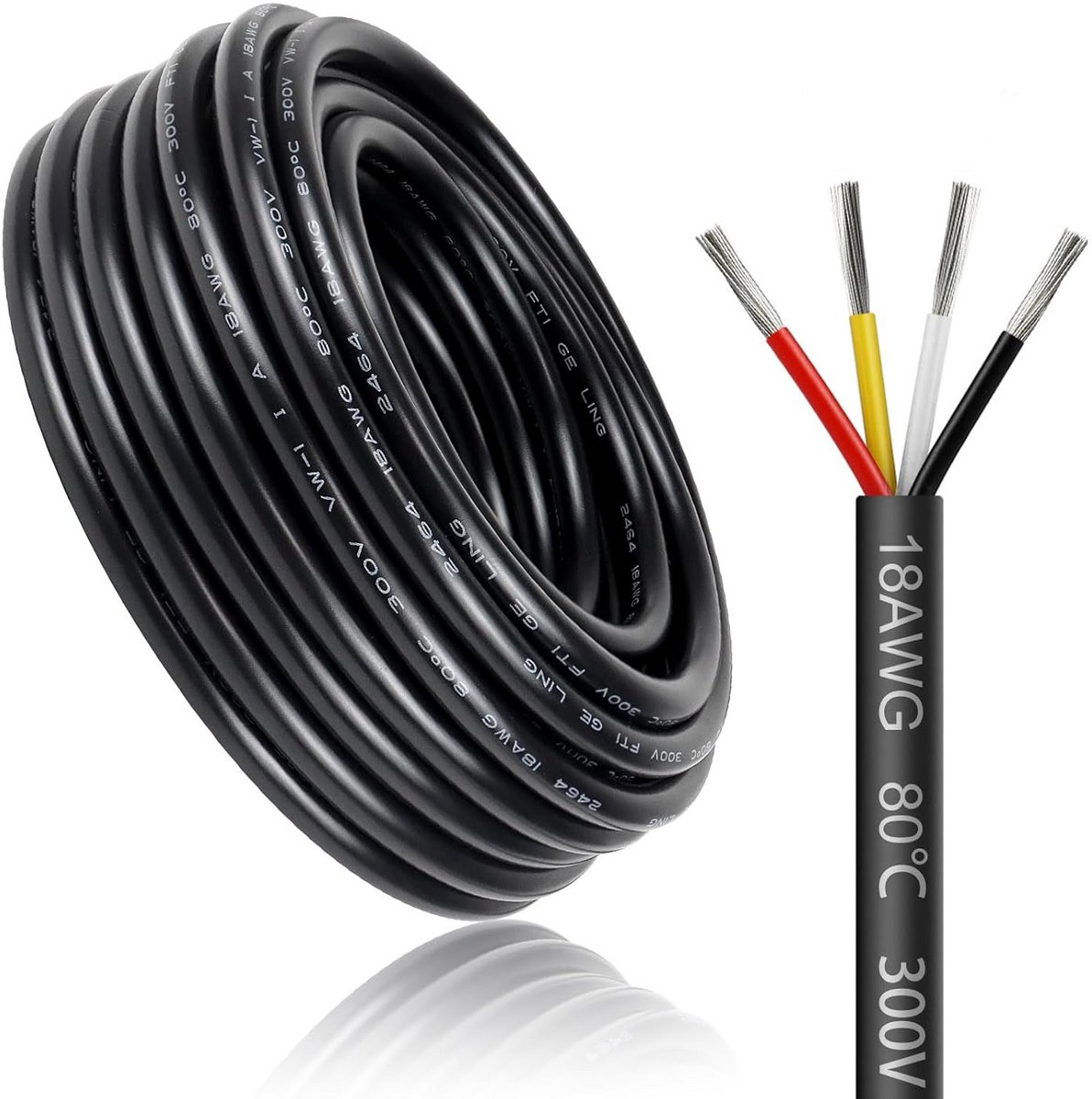 10 Meter 4-aderige Elektrische Kabel 18AWG 0.75mm² Flexibele Stroomkabel 300V
