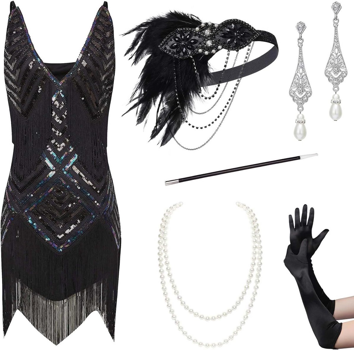 Dames Charleston Jurk Jaren 20 Flapper Kostuum Jurk met Glitter en Franjes