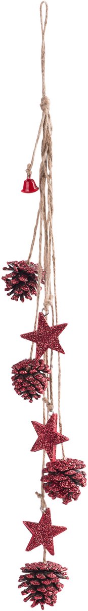 ARTYFETES - Dennenappelhanger met rode glitters en sterren 50 cm