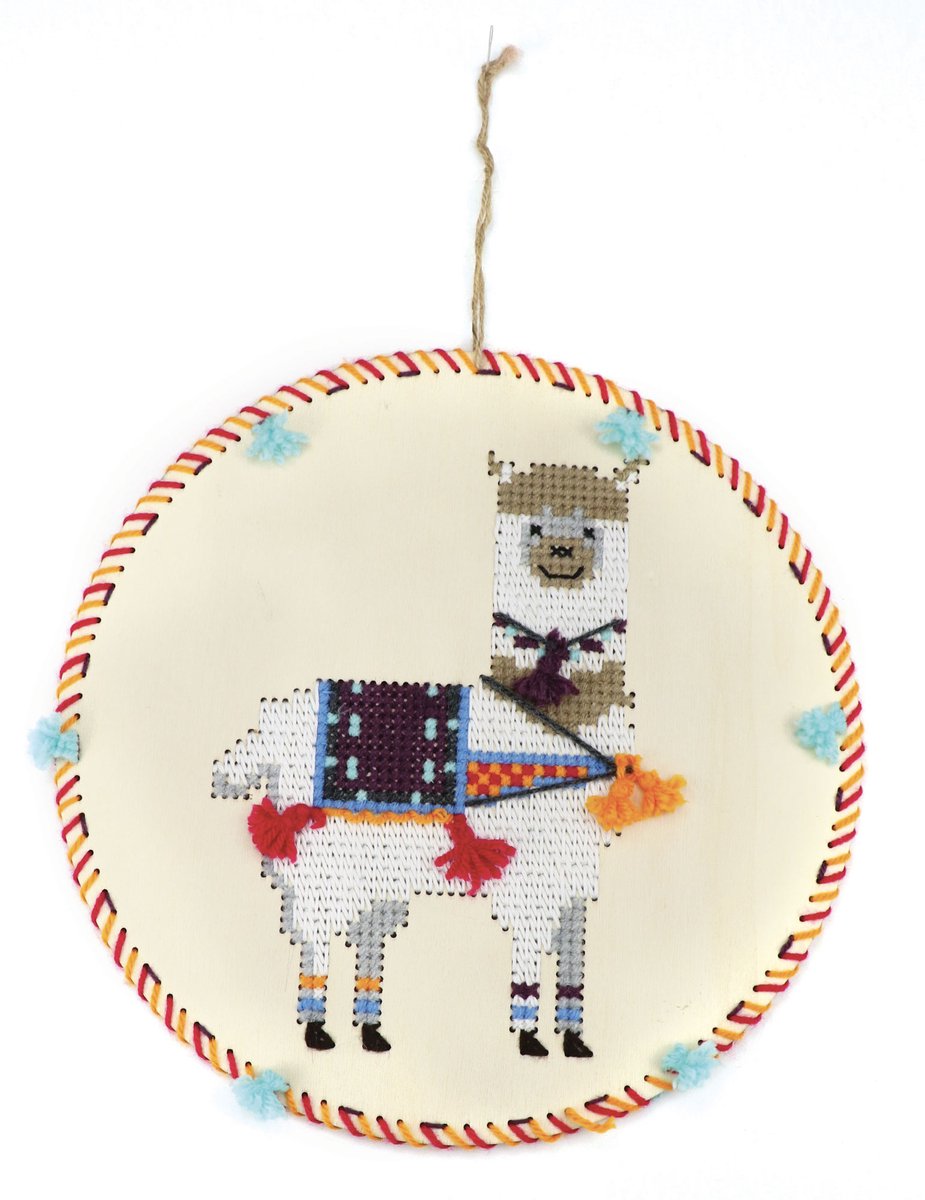 GRAINES CREATIVES - Borduurpakket lama-hanger 22 cm van hout