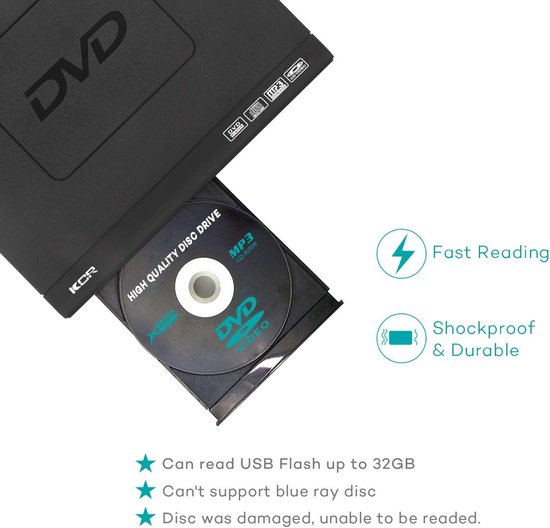 DVD-Speler voor TV met HDMI en USB - CD/DVD/MP3 Speler met Afstandsbediening - Inclusief HDMI- en AV-Kabels - Compacte Mediaspeler — afbeelding 3