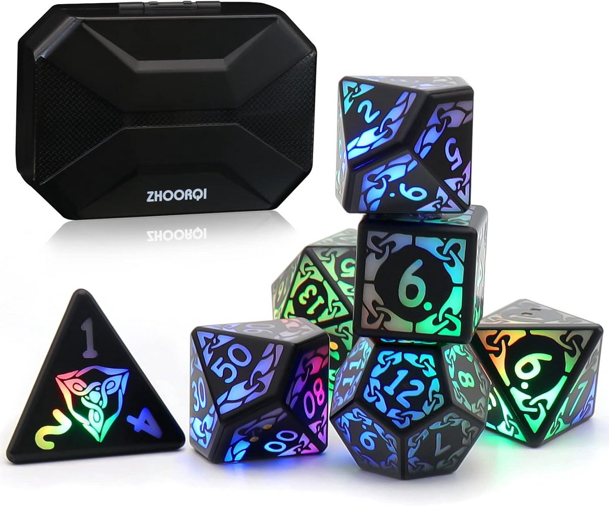 Oplaadbare LED D&D Dobbelstenen Set - 7 Stuks Polyedrische Rollenspel Dobbelstenen
