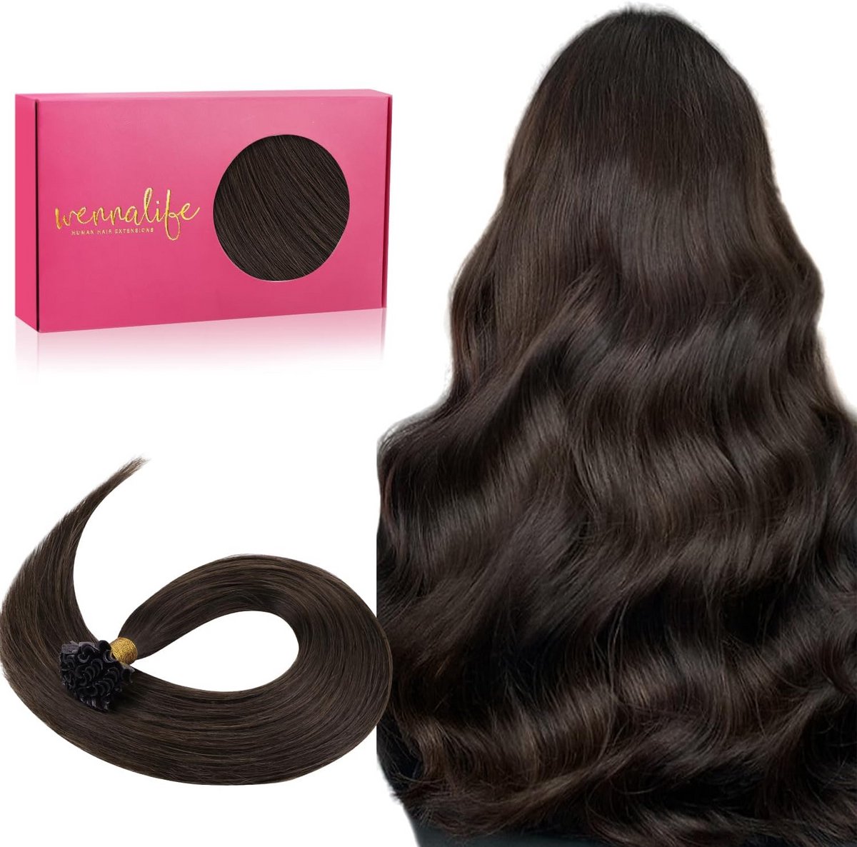 U-Tip Keratine Extensions 45cm Licht Donkerbruin Echt Menselijk Haar