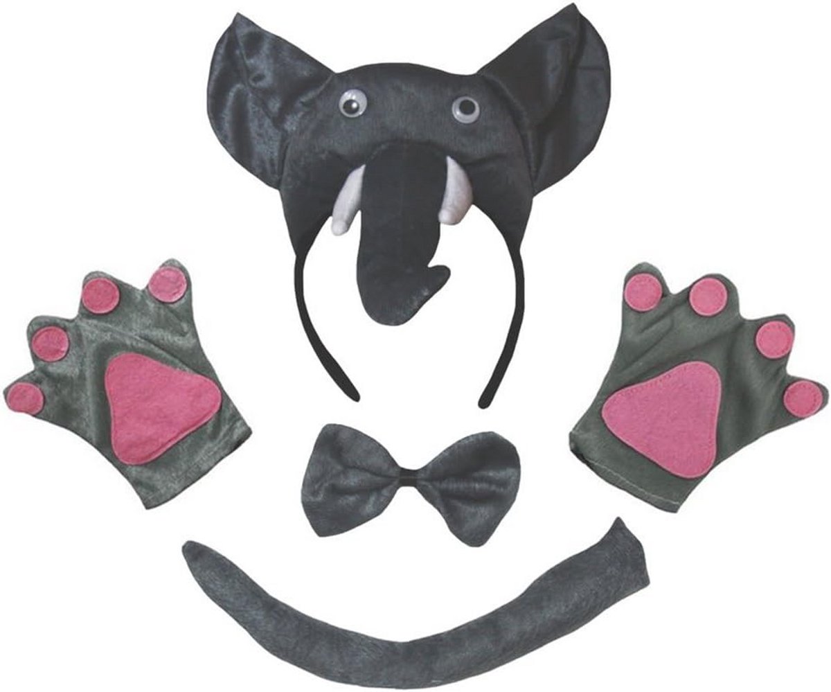 Dierenkostuum Set Olifant Hoofdband Strik Staart en Handschoenen voor Kinderen