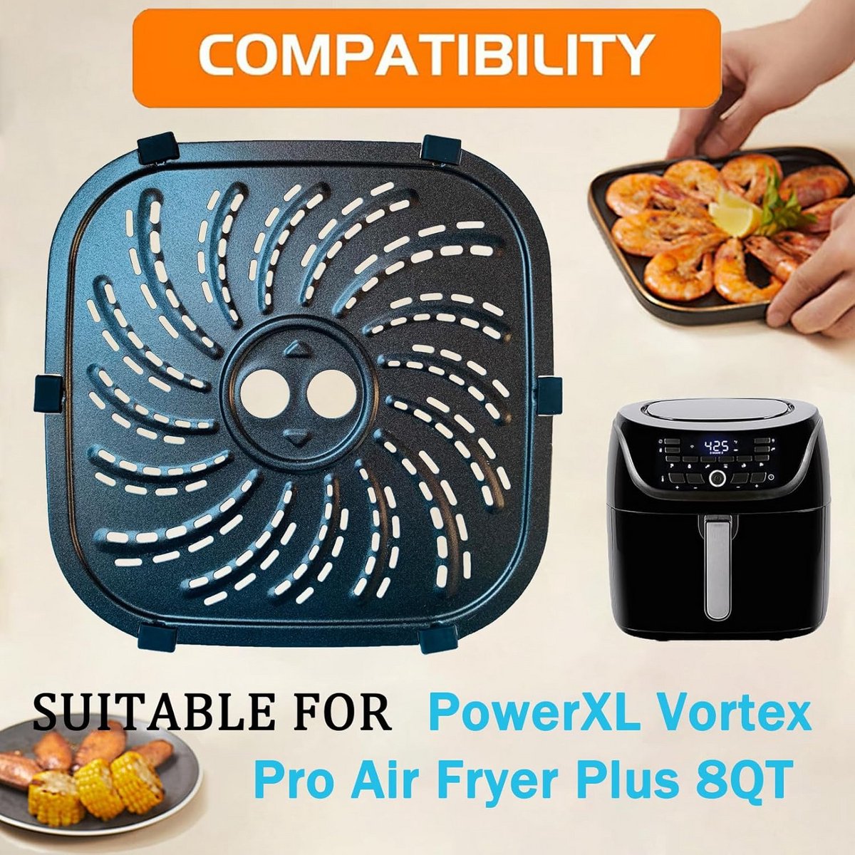 Airfryer Lade en Bakplaat voor 8QT Modellen - Crisper Plate met Antiaanbaklaag