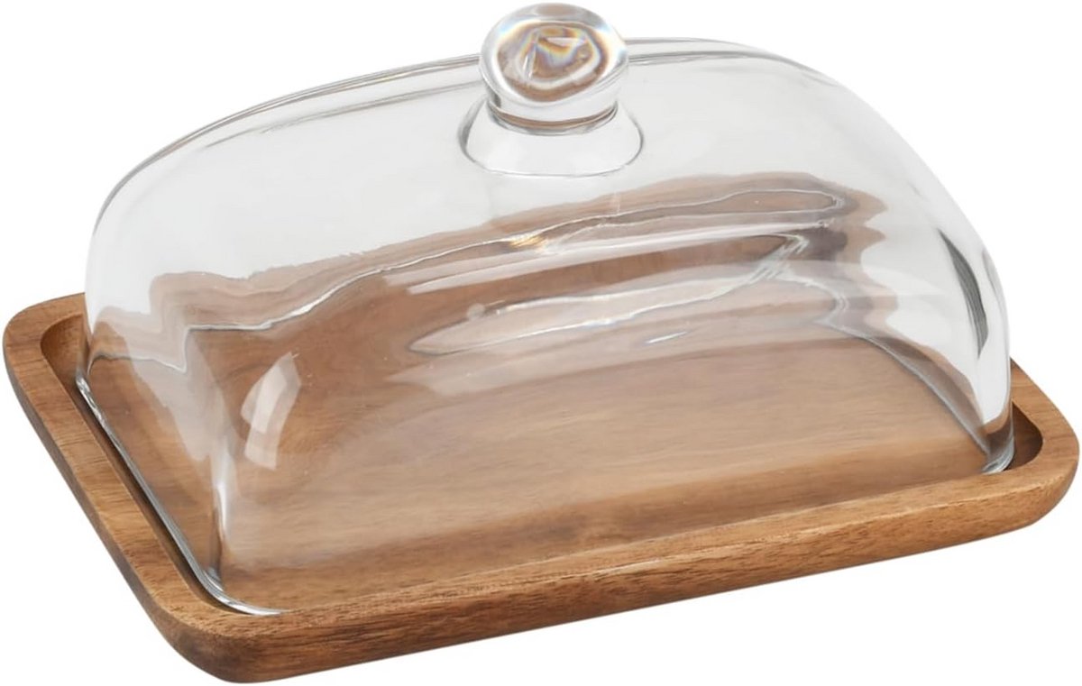 Luxe Boterschotel met Deksel en Houten Taartstandaard voor Presentatie