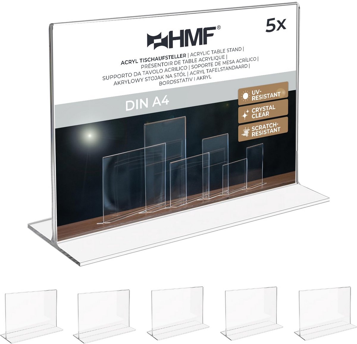 Set van 5 Acryl Displaystandaards DIN A4 Liggend Transparant
