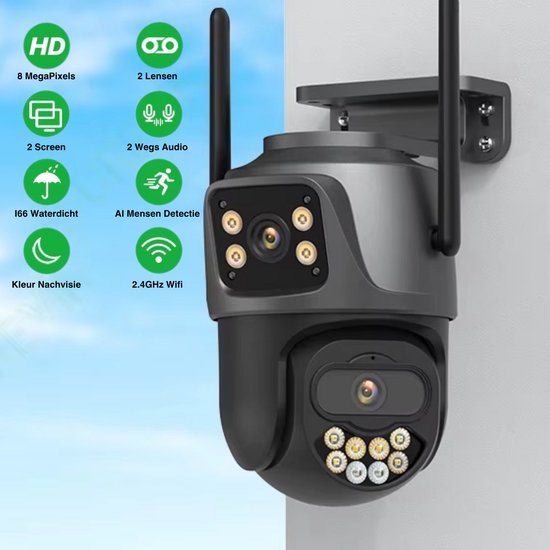 Beveiligingscamera voor Buiten met AI tracking en 4K 8 MegaPixel - Draadloos - Incl. 64GB SD - Wifi - Inclusief App - Camera met Nachtzicht - Camerabewaking - Bewakingscamera voor Buiten - Zwart van Merkloos — afbeelding 3