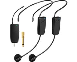 2.4G Draadloos Headset Microfoonsysteem voor 2 Personen – 160ft Bereik – Geschikt voor Karaoke, PA, Yoga, Onderwijs & Fitness