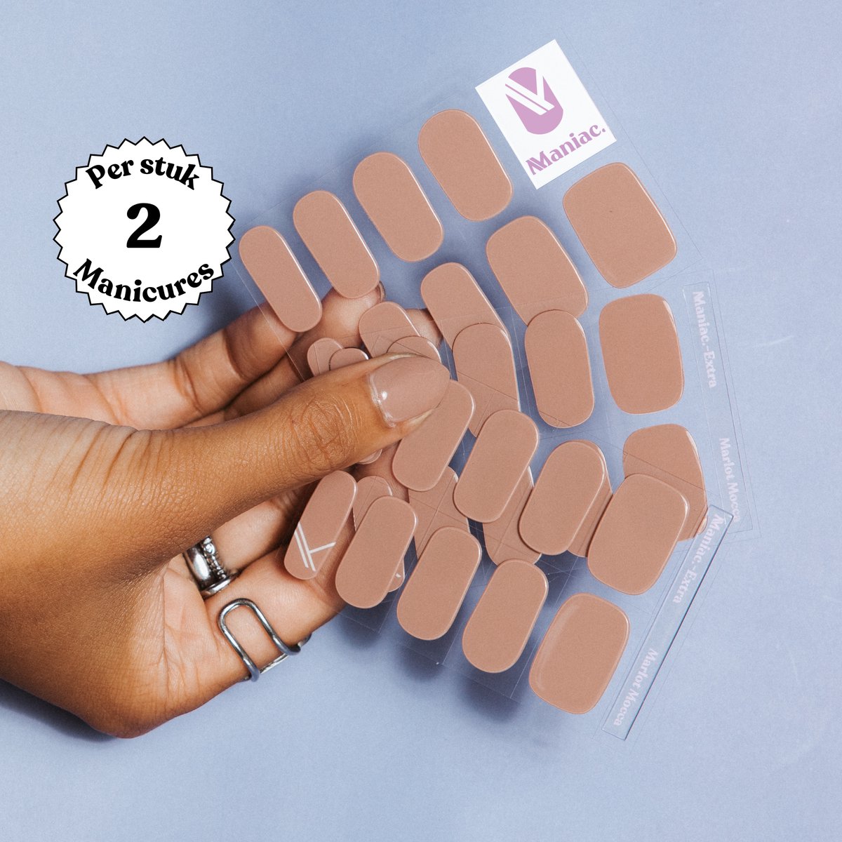 Maniac Nails Gellak Stickers – Marlot Mocca – 28 stickers voor 2 manicures – 14+ dagen zonder chippen – Uitharden met UV-lamp – Mocca Bruine Gel Nagelstickers – Gel Nail Wraps