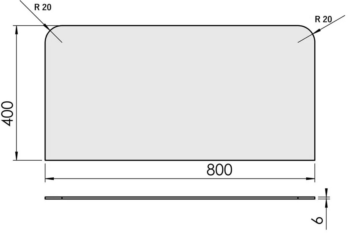 Vloerplaat Houtkachel Glas 80 x 40 cm - TermaTech – 6 mm Veiligheidsglas – Voor Houtkachel & Pelletkachel – 2 Afgeronde Hoeken