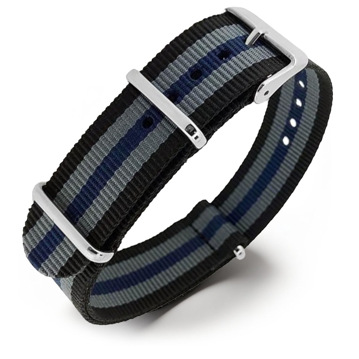 NATO Horlogeband G10 Military Nylon Strap - Zwart Grijs Blauw 22mm