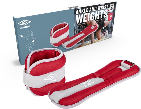 Umbro Pols- en Enkelgewichten - 2 Stuks van 1000Gr - Verstelbaar met Klittenband - Comfortabele Pasvorm - Grijs/Rood
