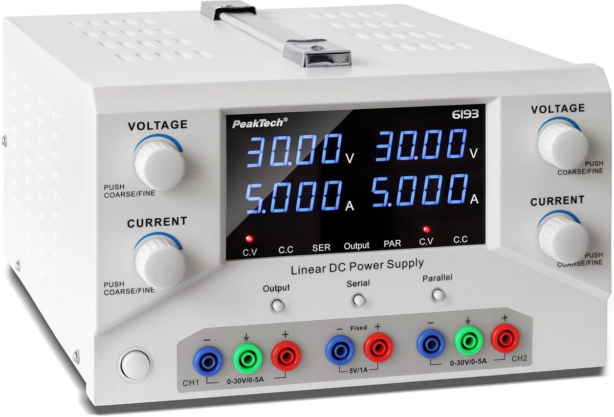 Laboratoriumvoeding 2-kanaals 0-30V 0-5A DC met USB en Software