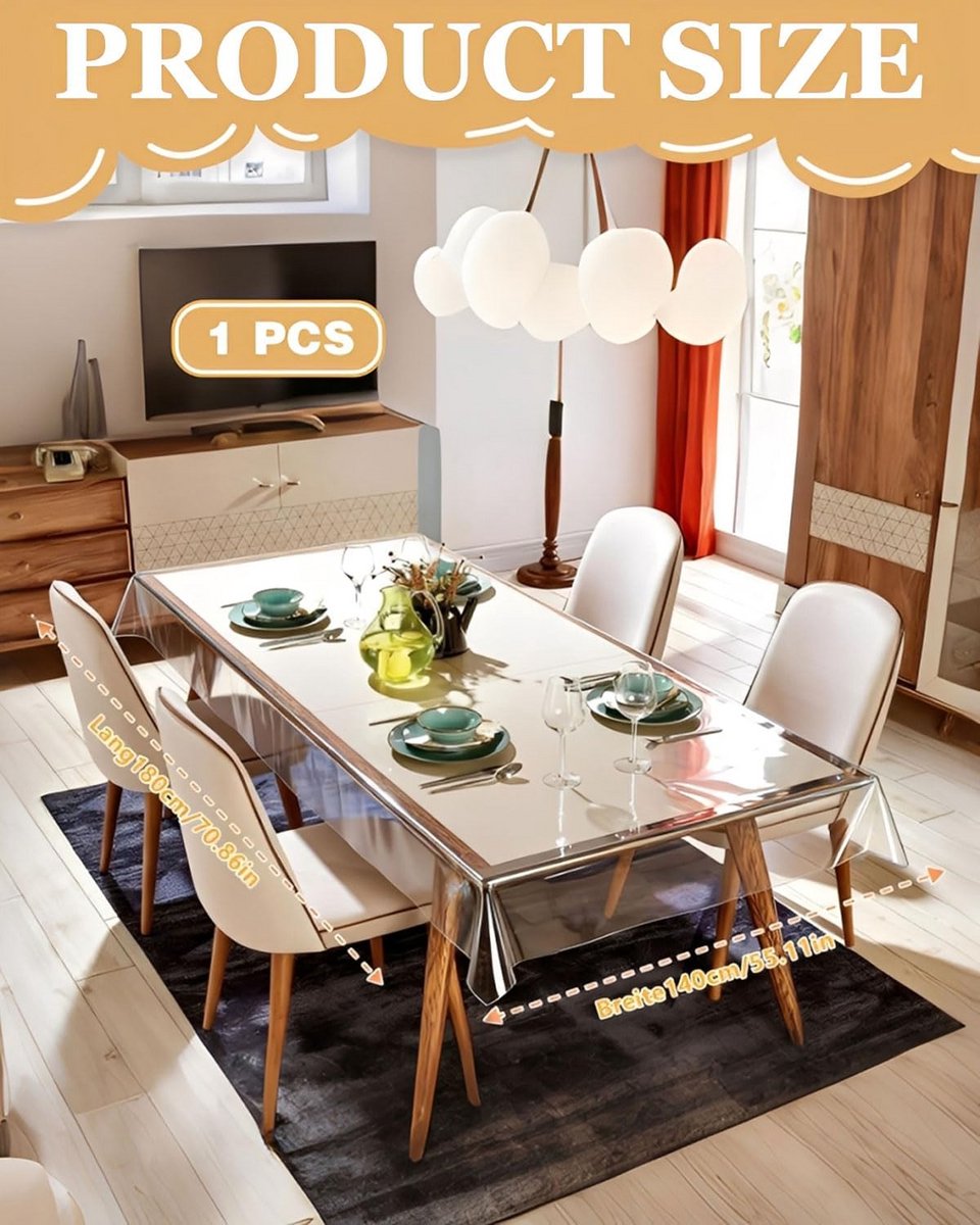 Transparante Tafelbeschermfolie 180x140 cm PVC - Waterdicht en Afwasbaar